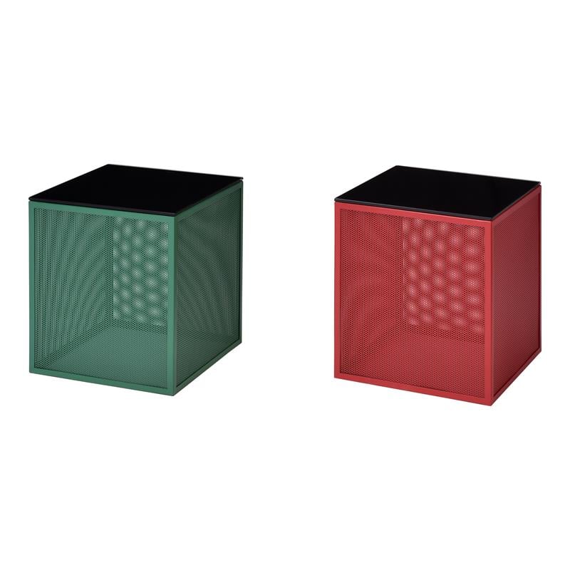 Home Square Kelforia Contemporary Glass Top Side Table in Red - Set of 2