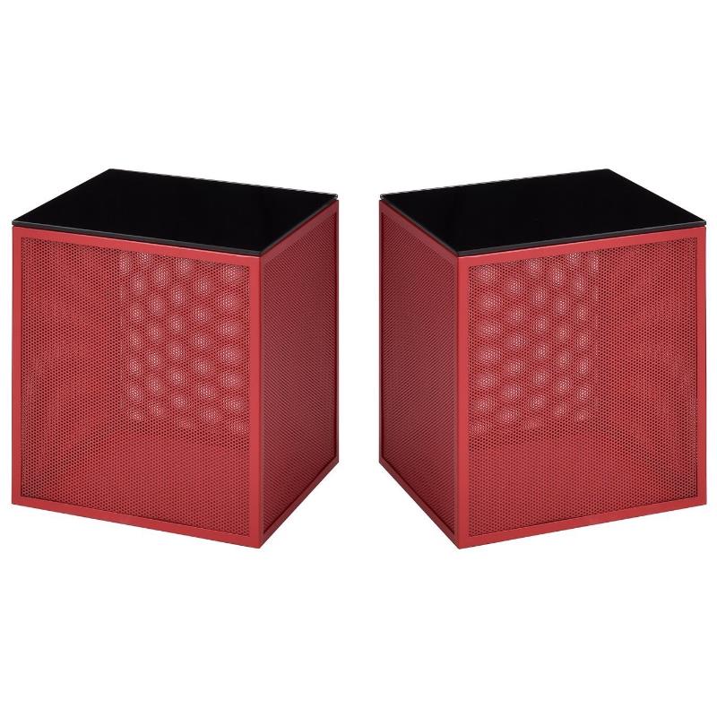 Home Square Kelforia Contemporary Glass Top Side Table in Red - Set of 2