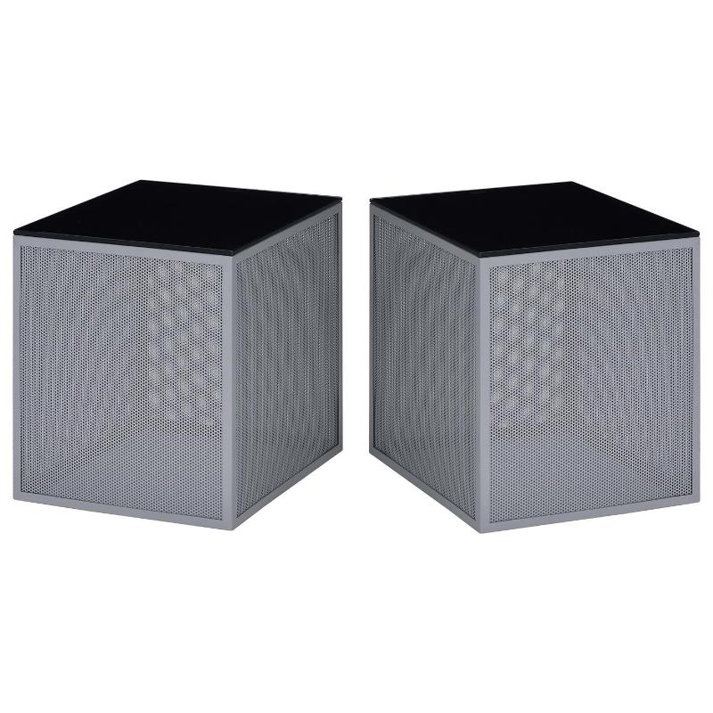 Home Square Kelforia Contemporary Glass Top Side Table in Gray - Set of 2