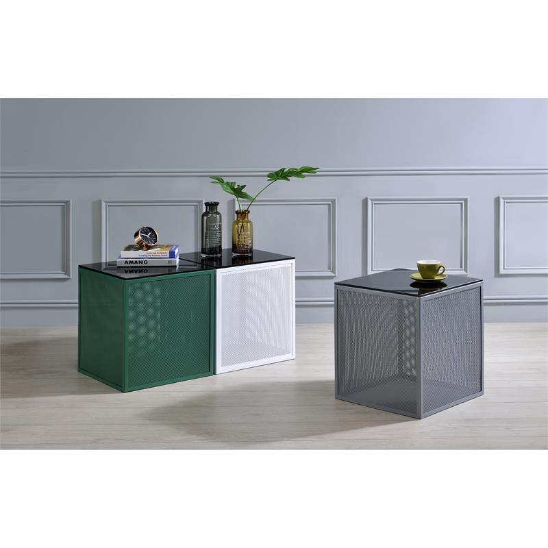Home Square Kelforia Contemporary Glass Top Side Table in Green - Set of 2