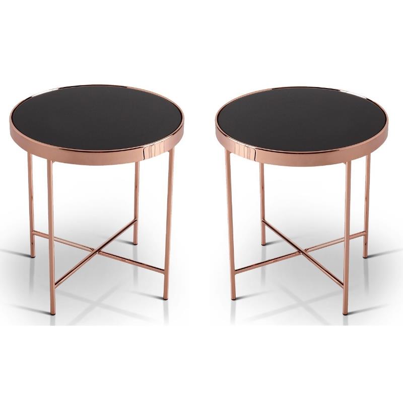 Home Square Vida Modern Glass Top End Table in Rose Gold - Set of 2
