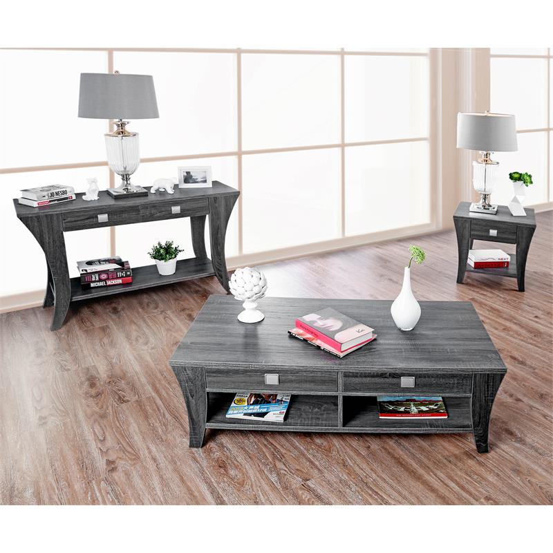 Home Square Ami Transitional Wood Storage End Table in Gray - Set of 2