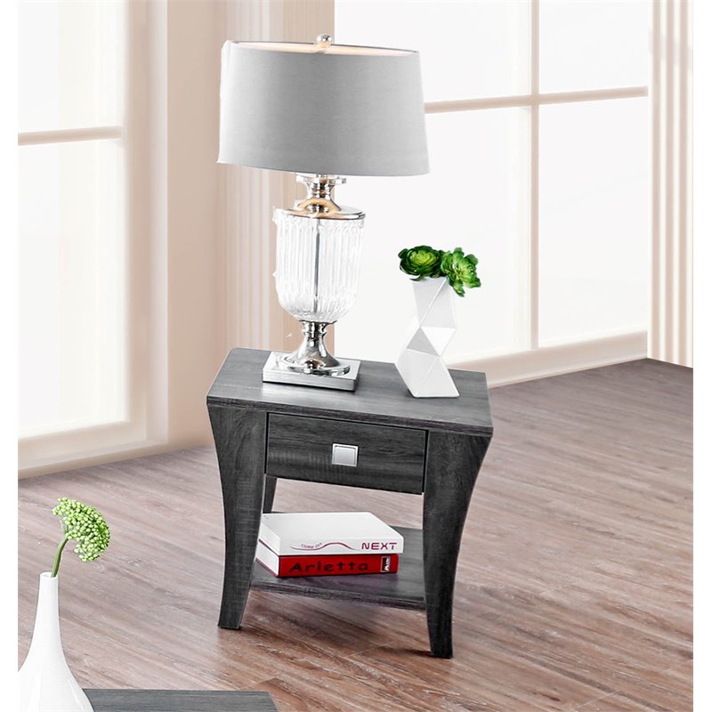 Home Square Ami Transitional Wood Storage End Table in Gray - Set of 2