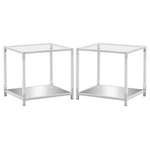 home square jask contemporary glass 1-shelf end table in chrome - set of 2
