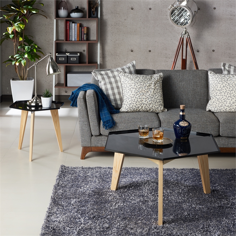 Home Square Bok Modern Chic Metal Tray-Top End Table in Black - Set of 2