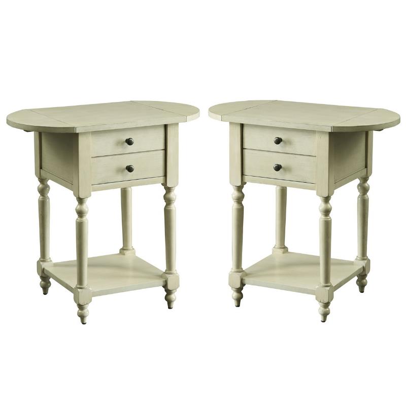 Home Square Mendez Wood Drop-Leaf Side Table in Antique White - Set of 2