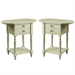 Home Square Mendez Wood Drop-Leaf Side Table in Antique White - Set of 2