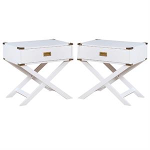 Home Square Nenol Contemporary Wood X-Shape Legs End Table in White - Set of 2
