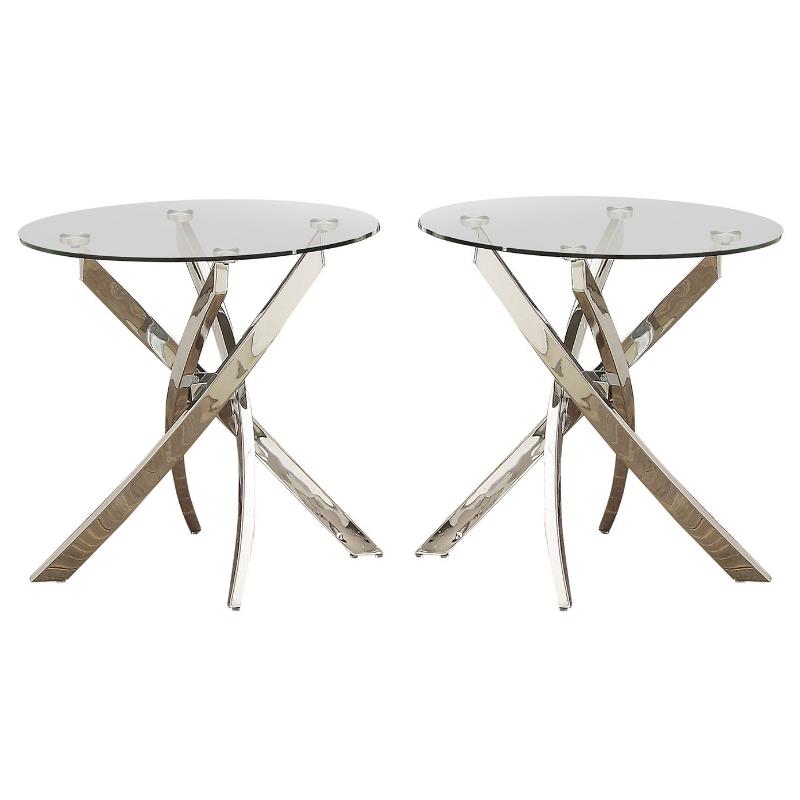Home Square Cheatham Metal and Glass Round End Table in Chrome - Set of 2