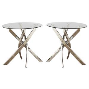 home square cheatham metal and glass round end table in chrome - set of 2