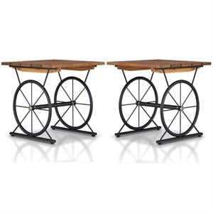 Home Square Davide Industrial Wood End Table in Warm Oak - Set of 2