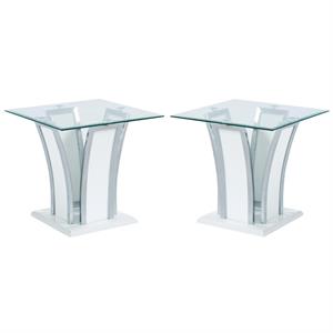 home square contemporary glass top end table in glossy white - set of 2