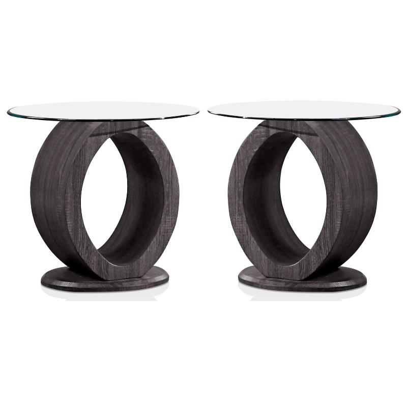 Home Square Mason Contemporary Wood Round End Table in Gray - Set of 2