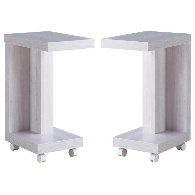 Home Square Modern Vecker Wood Mobile End Table in White Oak - Set of 2