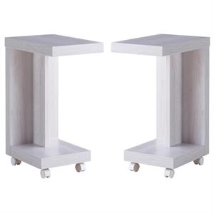 Home Square Modern Vecker Wood Mobile End Table in White Oak - Set of 2