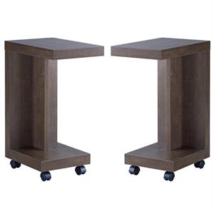 Home Square Modern Vecker Wood Mobile End Table in Walnut Oak - Set of 2
