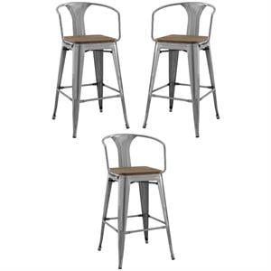 Home Square Promenade 30&quot Metal Bar Stool in Gunmetal - Set of 3