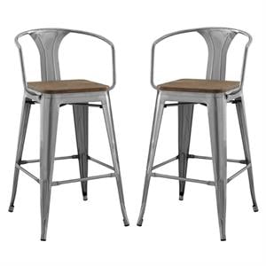 Home Square Promenade 30&quot Metal Bar Stool in Gunmetal - Set of 2