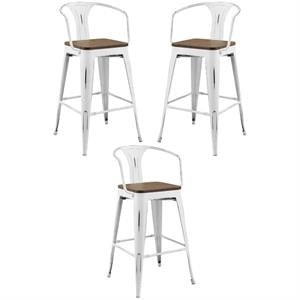 Home Square Promenade 30&quot Metal Bar Stool in White - Set of 3