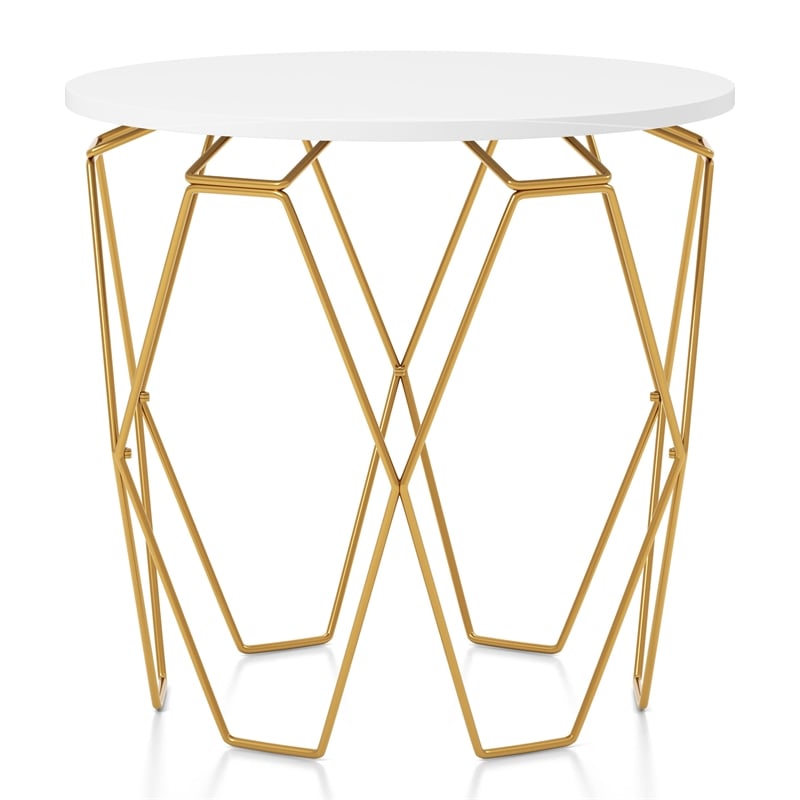 Home Square Zoom Contemporary Wood End Table in White and Gold - Set of 2