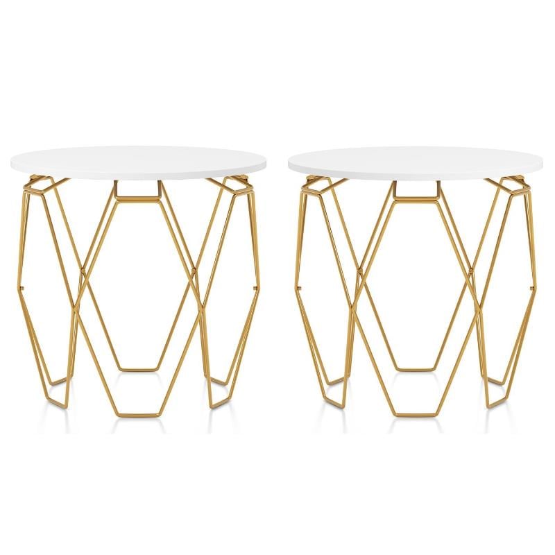 Home Square Zoom Contemporary Wood End Table in White and Gold - Set of 2