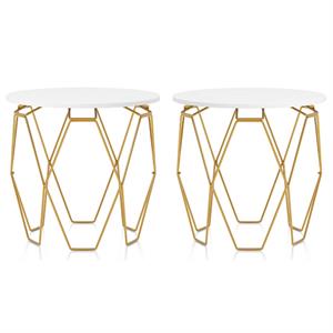 Home Square Zoom Contemporary Wood End Table in White and Gold - Set of 2