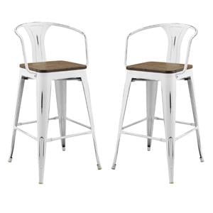 Home Square Promenade 30&quot Metal Bar Stool in White - Set of 2