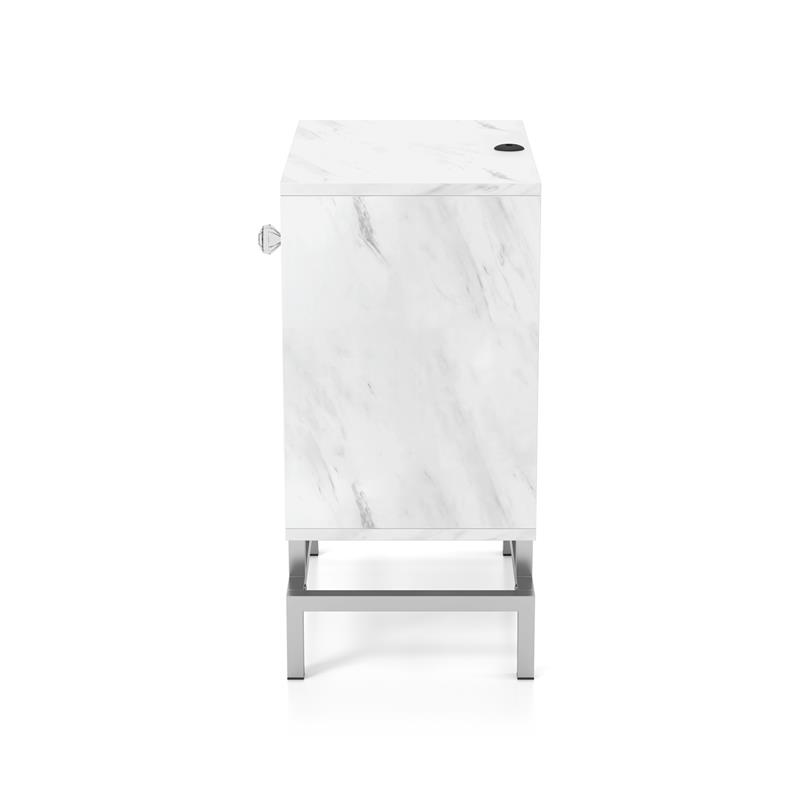 Home Square Lyn Contemporary Wood 1-Drawer End Table in White Marble - Set of 2