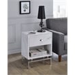 Home Square Lyn Contemporary Wood 1-Drawer End Table in White Marble - Set of 2