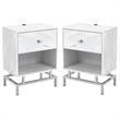 Home Square Lyn Contemporary Wood 1-Drawer End Table in White Marble - Set of 2