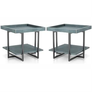 home square humere contemporary wood end table in antique blue - set of 2