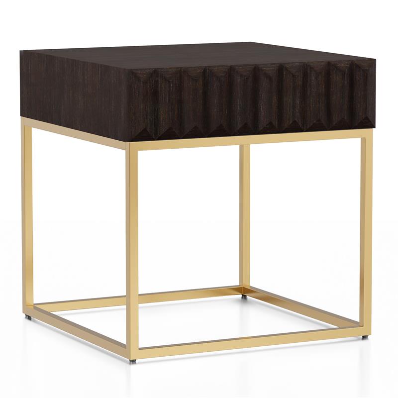 Home Square Giffore Wood 1-Drawer End Table in Walnut and Gold - Set of 2
