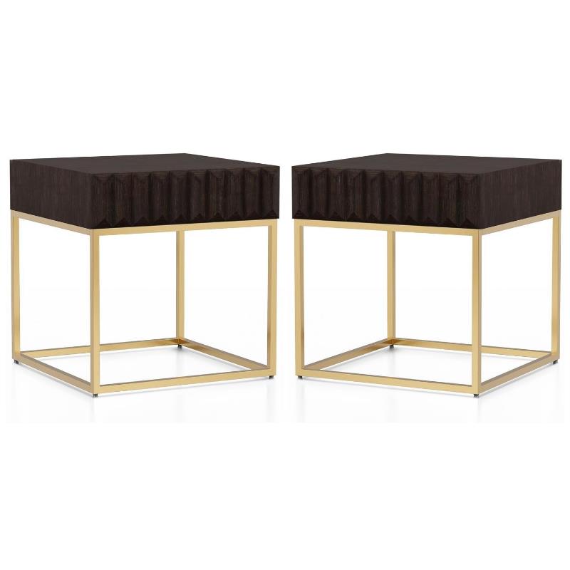 Home Square Giffore Wood 1-Drawer End Table in Walnut and Gold - Set of 2