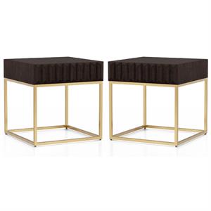 Home Square Giffore Wood 1-Drawer End Table in Walnut and Gold - Set of 2