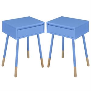 home square pegle contemporary wood 1-drawer end table in blue - set of 2