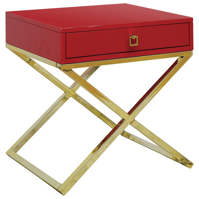 Home Square Ira Contemporary Wood 1-Drawer End Table in Red - Set of 2