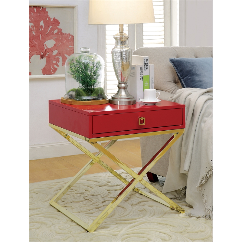 Home Square Ira Contemporary Wood 1-Drawer End Table in Red - Set of 2