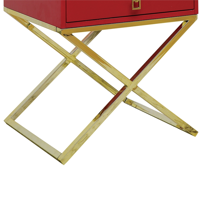 Home Square Ira Contemporary Wood 1-Drawer End Table in Red - Set of 2