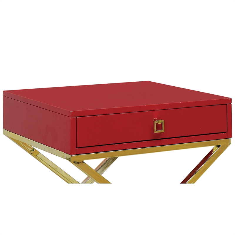 Home Square Ira Contemporary Wood 1-Drawer End Table in Red - Set of 2