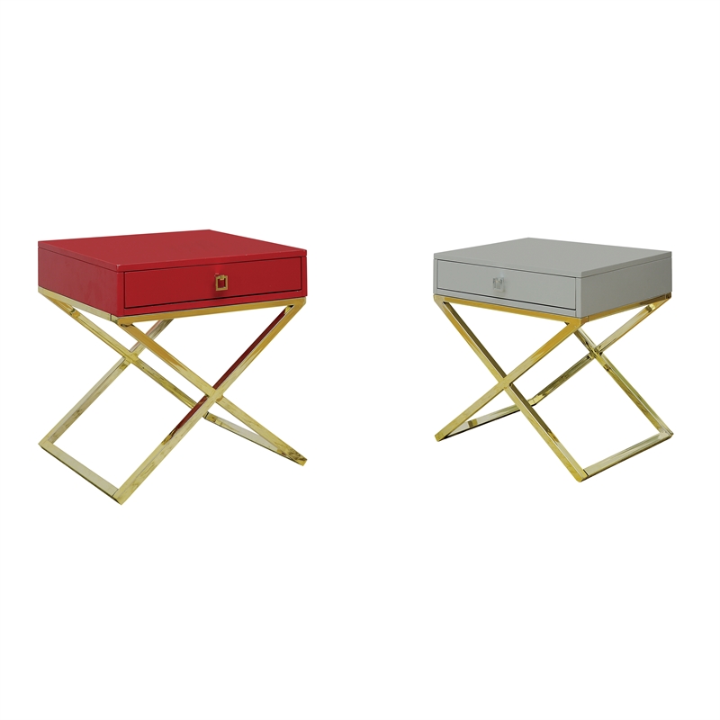 Home Square Ira Contemporary Wood 1-Drawer End Table in Red - Set of 2