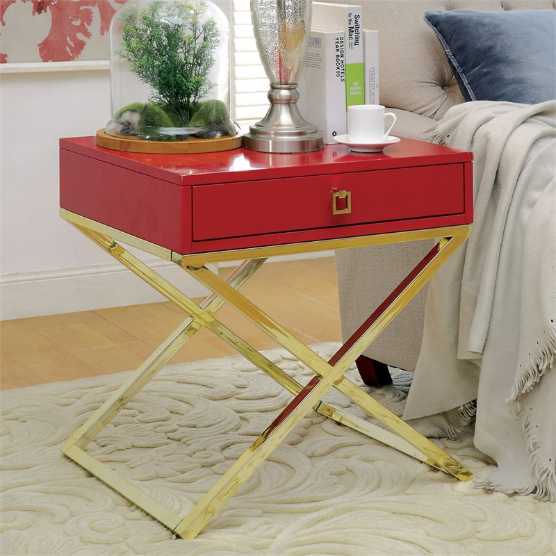 Home Square Ira Contemporary Wood 1-Drawer End Table in Red - Set of 2