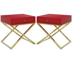 Home Square Ira Contemporary Wood 1-Drawer End Table in Red - Set of 2