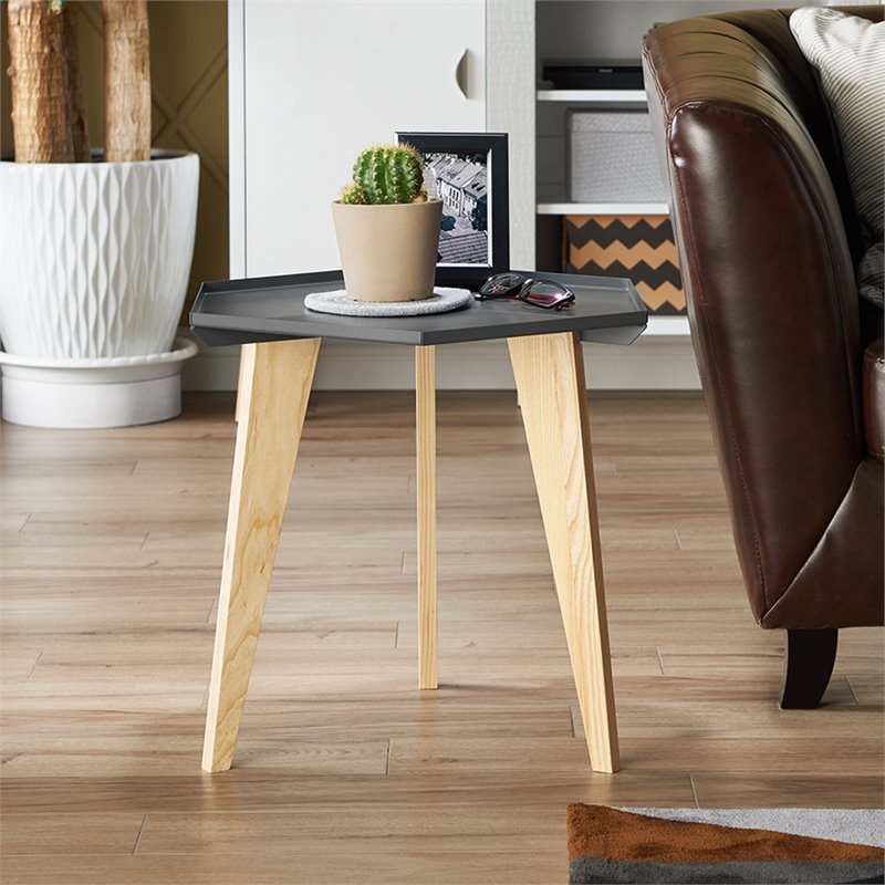 Home Square Bok Modern Chic Metal Tray-Top End Table in Gray - Set of 2