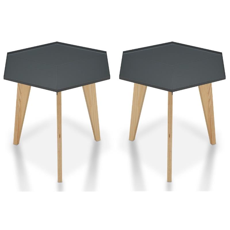 Home Square Bok Modern Chic Metal Tray-Top End Table in Gray - Set of 2