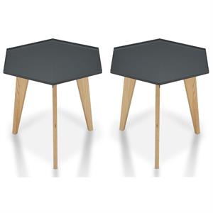 Home Square Bok Modern Chic Metal Tray-Top End Table in Gray - Set of 2