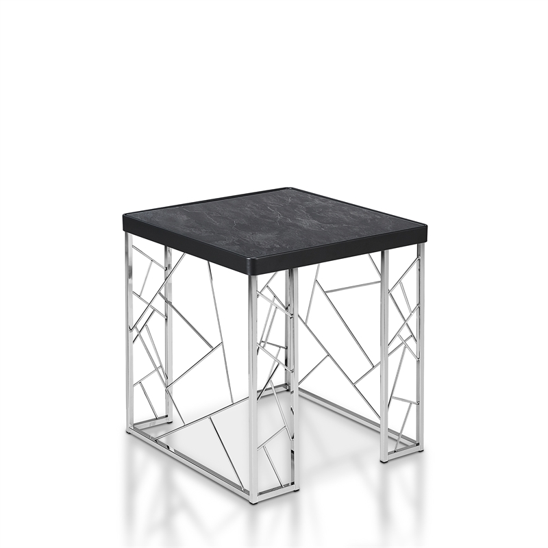 Home Square Stefano Contemporary Metal End Table in Black and Chrome - Set of 2