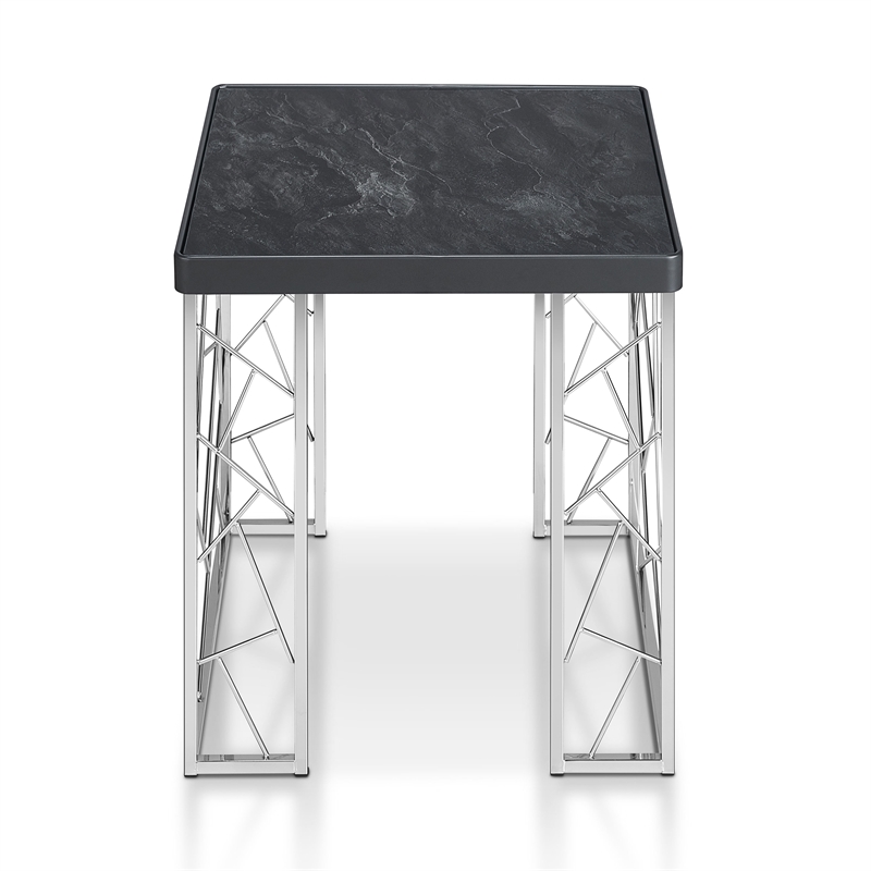 Home Square Stefano Contemporary Metal End Table in Black and Chrome - Set of 2
