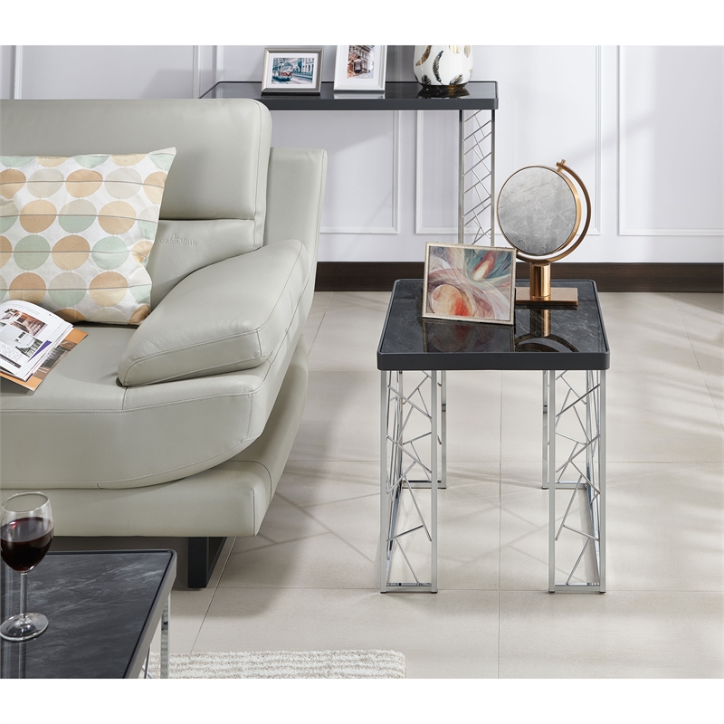Home Square Stefano Contemporary Metal End Table in Black and Chrome - Set of 2