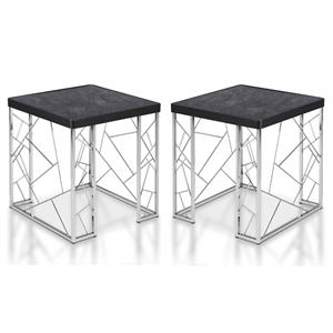Home Square Stefano Contemporary Metal End Table in Black and Chrome - Set of 2