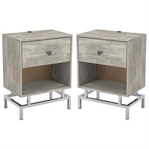 Home Square Lyn Contemporary Wood 1-Drawer End Table in Light Gray - Set of 2